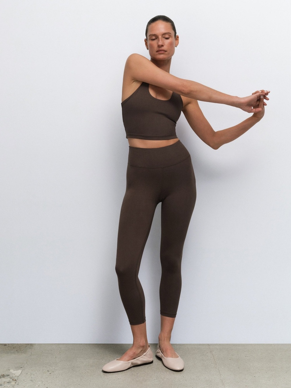 MATE the Label Organic Stretch Cotton Midi Leggings — Brown